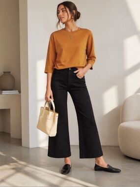 Everlane The Utility Black Wide Leg Crop Pants High Rise Cotton Blend Size 2